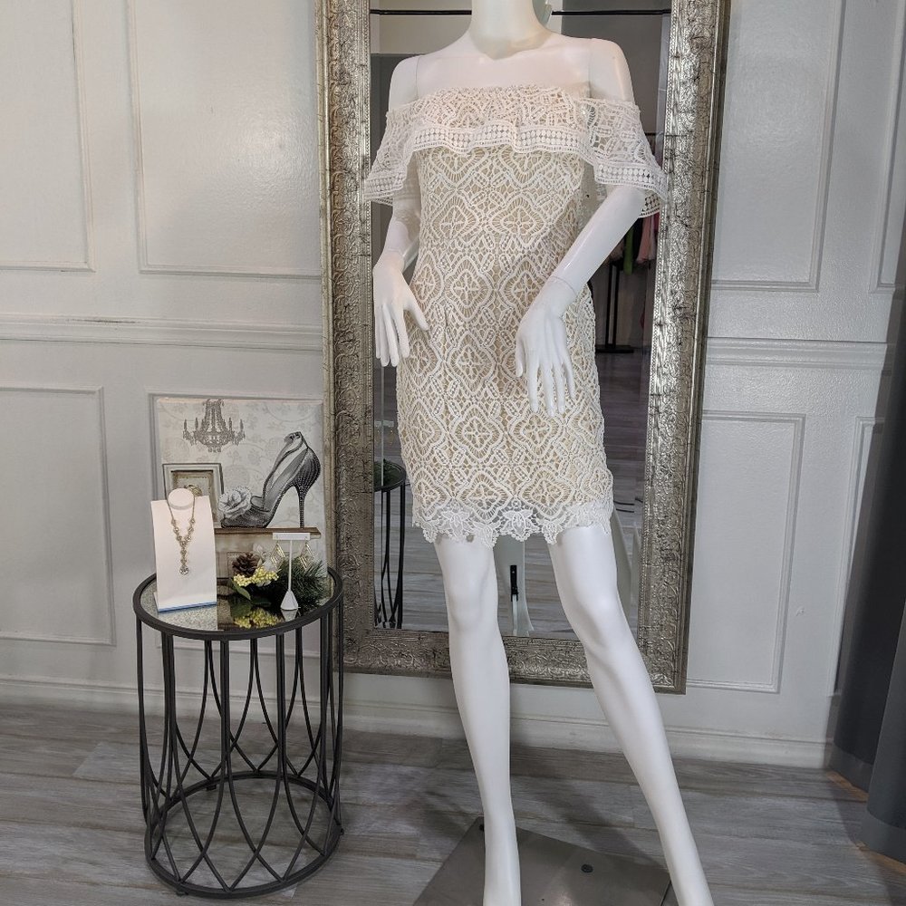 Ivory White Off Shoulder Lace Cocktail Mini Dress